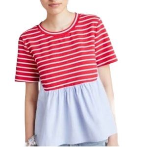 Anthropologie Stripe with Blue Peplum Sz S NWT